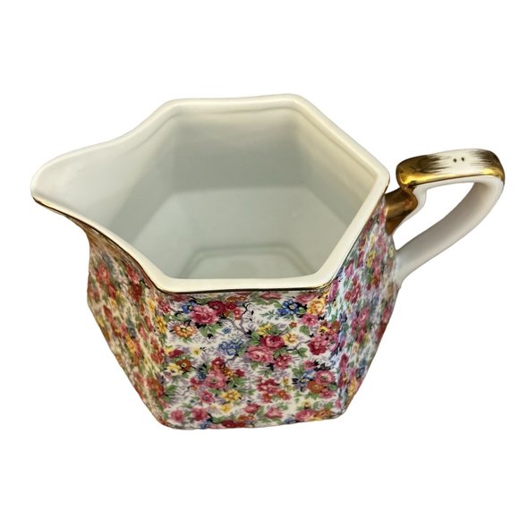 Large Two's Company Floral Pitcher with Gold Trim - Picture 4 of 5